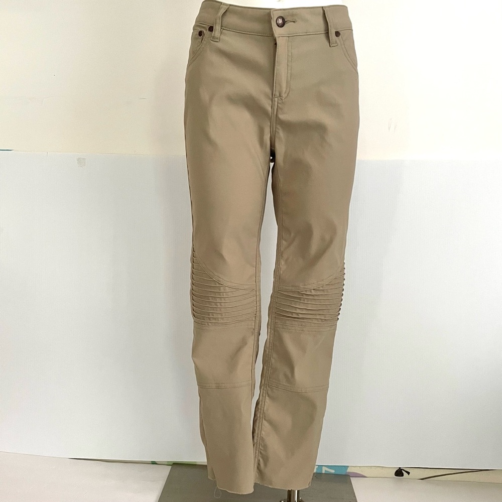 Brenna Fitted Mid Rise Skinny Moto Stretch Pants in Khaki Size 10 - Picture 2 of 12